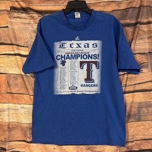 Majestic T-Shirt Men's Blue L 2011 Texas Rangers AL Champions Cotton Tee
